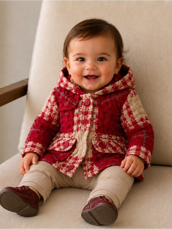 Burberry Other - Burberry Baby kid Coat jacket wool 6/9 months Burberry zip hood red
